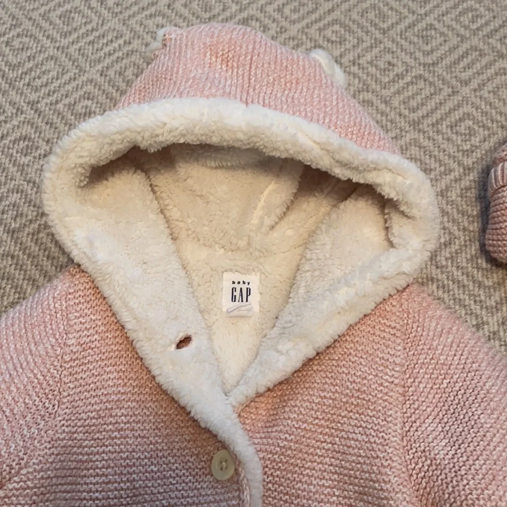 Baby Gap Sherpa Lined pink and Cream Jacket and Hat 3-6M